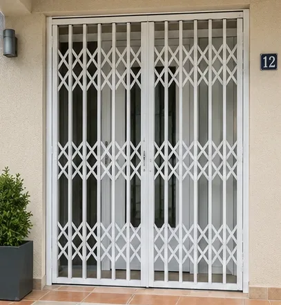 Puerta de ballesta blanca delante de la entrada de una vivienda