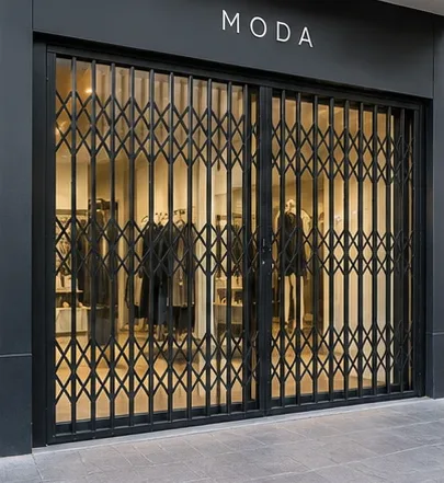 Reja de ballesta cerrada delante del escaparate de una tienda (Badajoz)