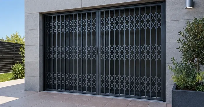 Reja de ballesta galvanizada cerrando un almacén (Huesca)