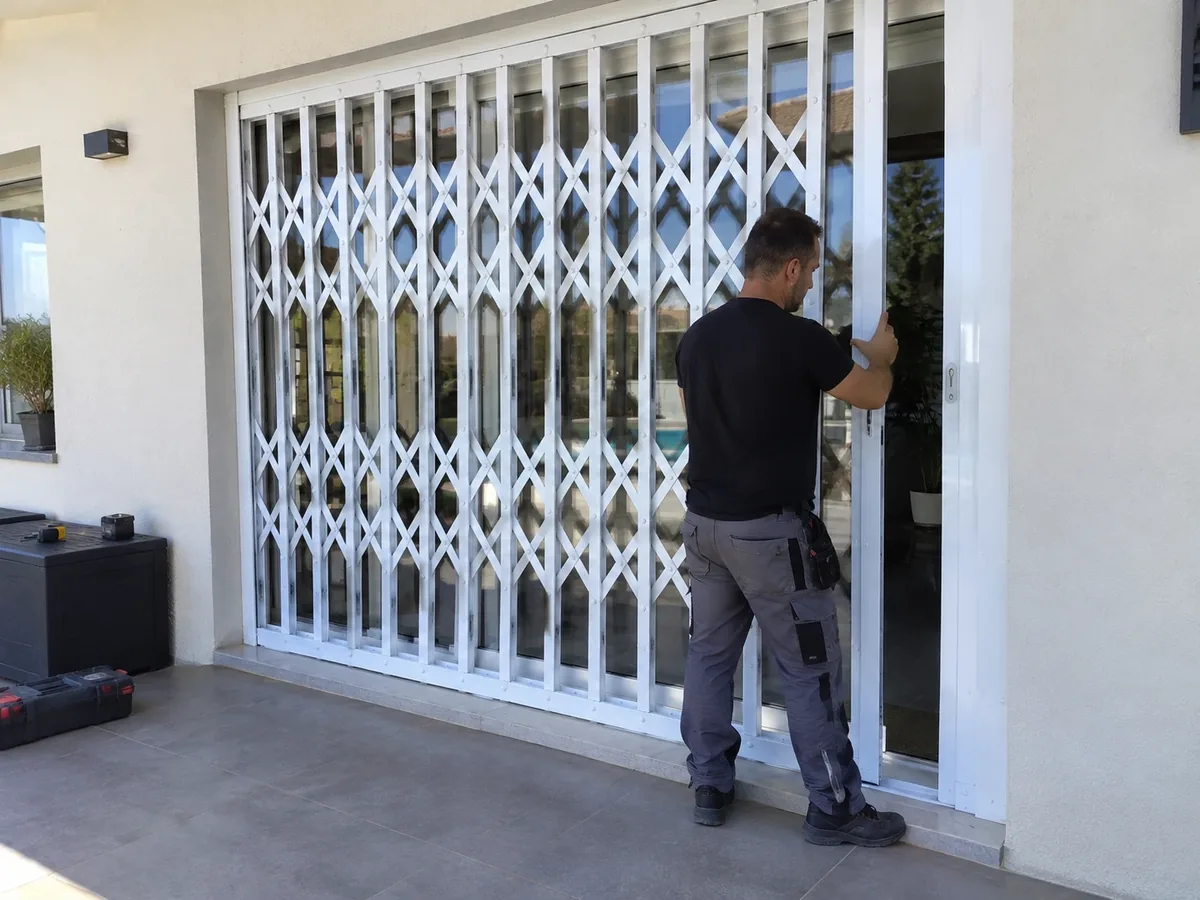 Técnico instalando una reja de ballesta